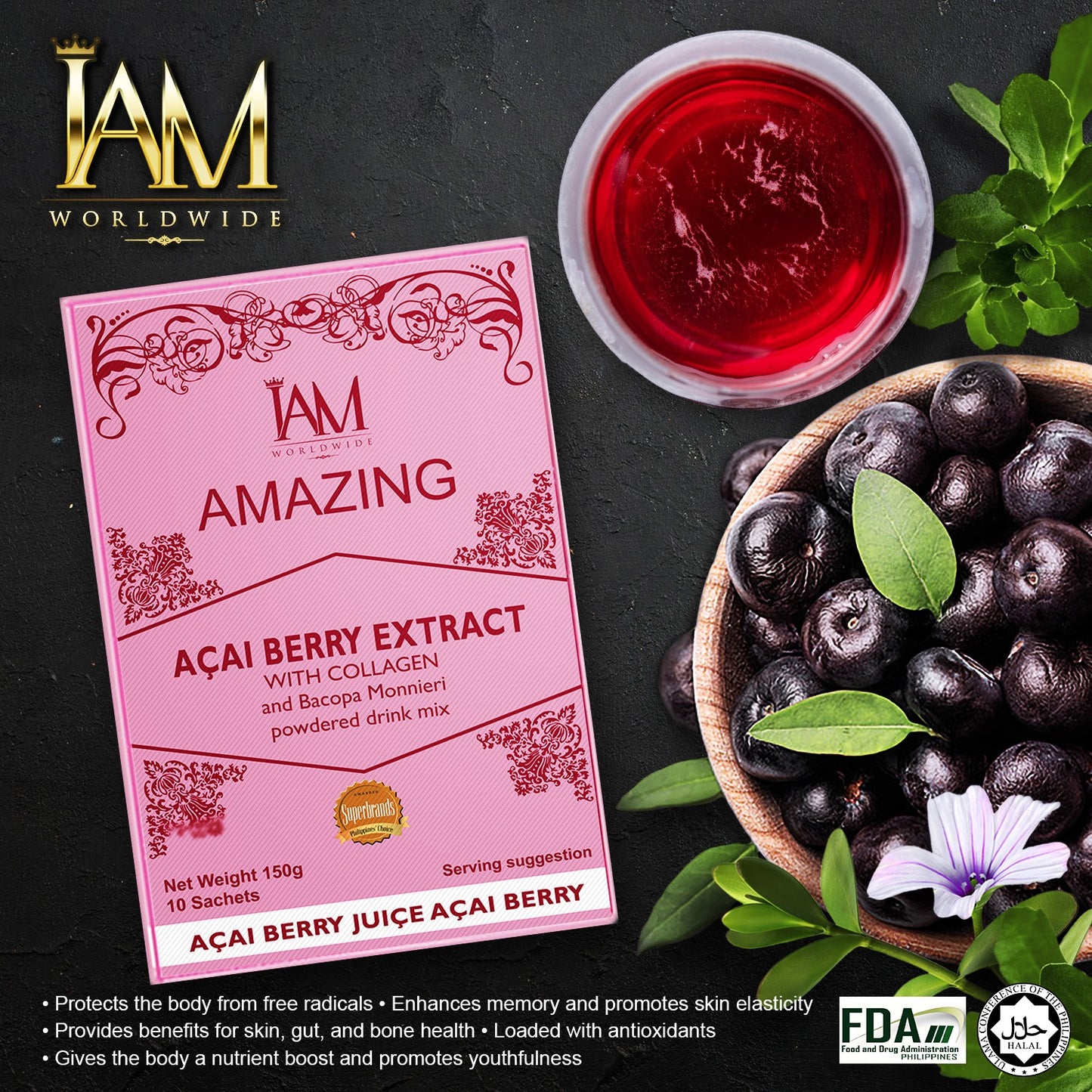 Amazing Acai Berry with Collagen and Bacopa | 7 Sachets | Free Shipping | COD