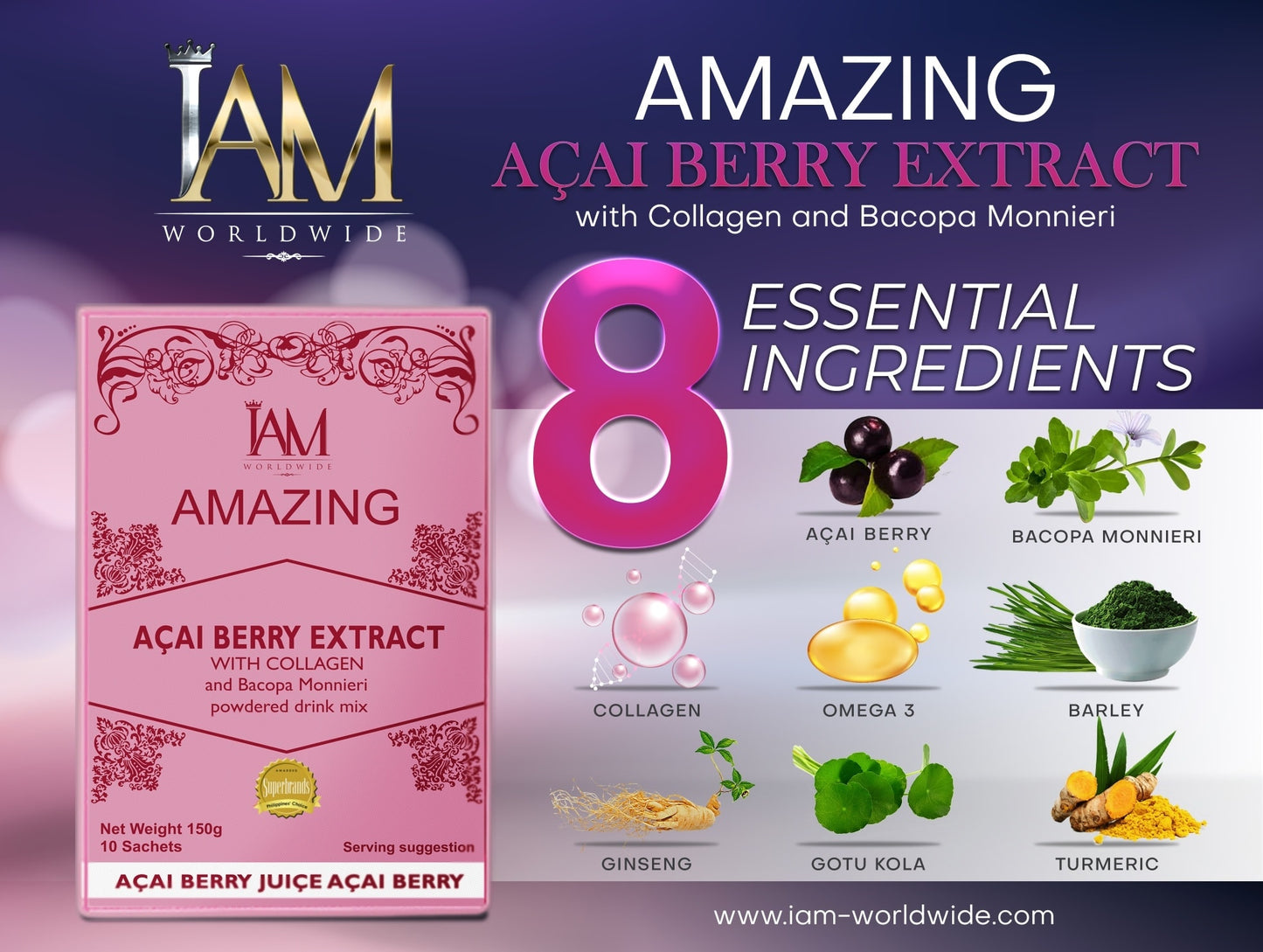 Amazing Acai Berry with Collagen and Bacopa | 7 Sachets | Free Shipping | COD